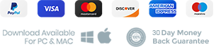 Paypal | Visa | MasterCard | AmerkanExpress | Discover | Windows | Mac | 14 Day Money-Back Guarantee